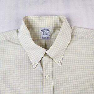 Brooks Brothers Regent Dress Shirt Men 17 1/2-34 Yellow Blue Check Non Iron